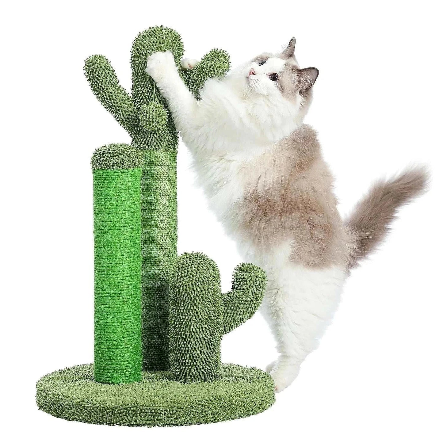 Griffoir pour chat avec 3 poteaux à gratter et boule de ling recrutée interactive