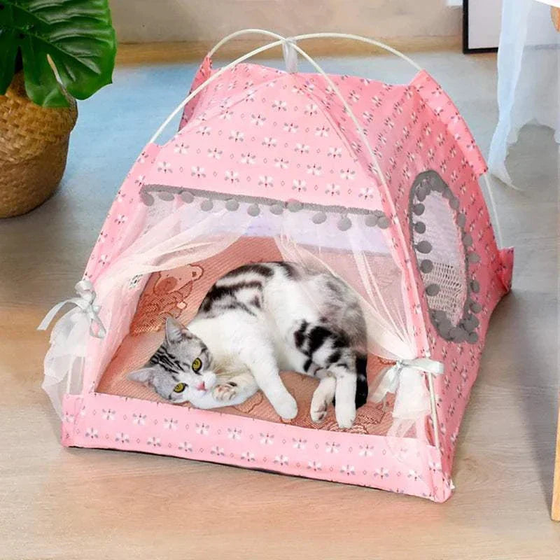 Tente à fleurs cassées pour chat, nid de célébrité d'internet Semi-fermé universel pour toutes les saisons, fournitures pour animaux de compagnie, nid d'été pour chien et chat