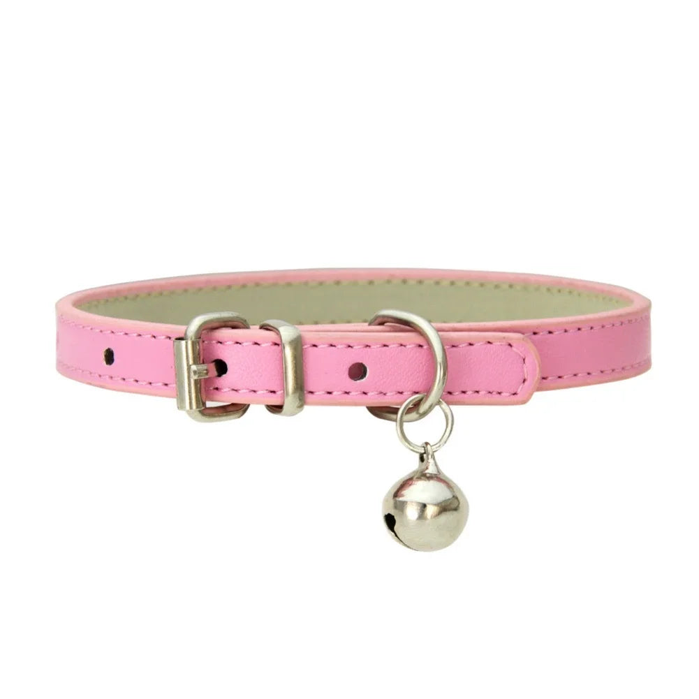 Collier élastique de sécurité réglable en cuir  clochette pour petit chien, chiot, chaton, animal de compagnie