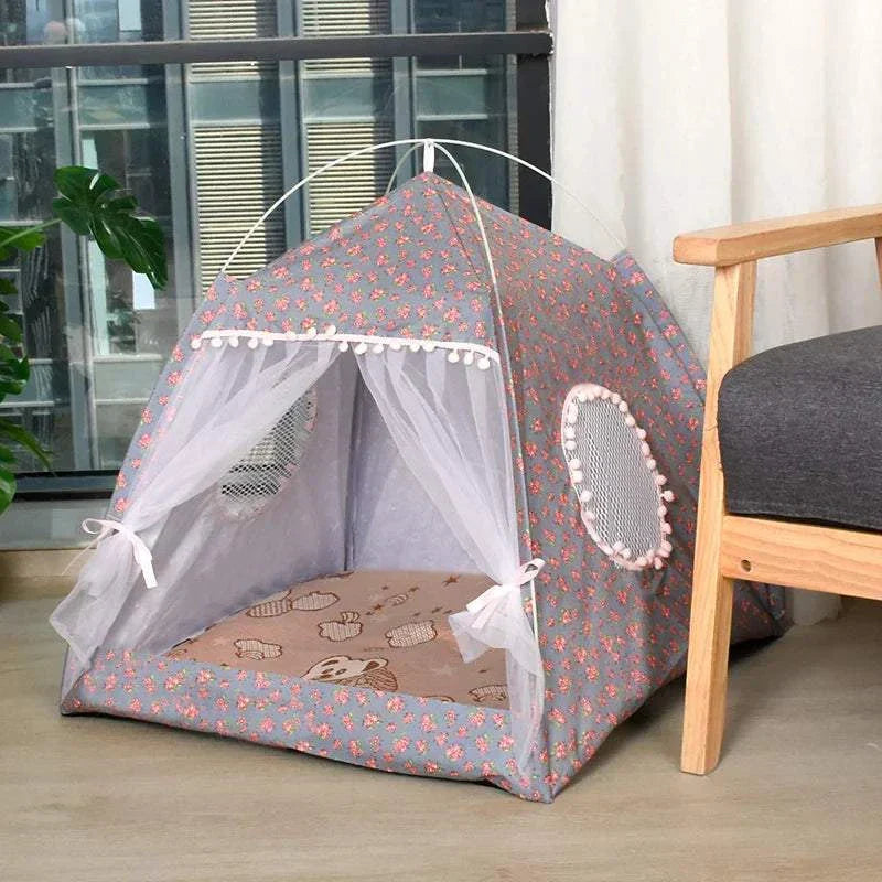 Tente à fleurs cassées pour chat, nid de célébrité d'internet Semi-fermé universel pour toutes les saisons, fournitures pour animaux de compagnie, nid d'été pour chien et chat