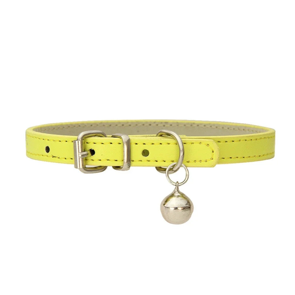Collier élastique de sécurité réglable en cuir  clochette pour petit chien, chiot, chaton, animal de compagnie