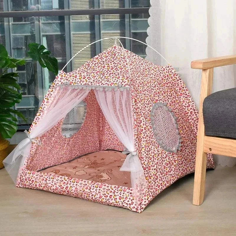 Tente à fleurs cassées pour chat, nid de célébrité d'internet Semi-fermé universel pour toutes les saisons, fournitures pour animaux de compagnie, nid d'été pour chien et chat