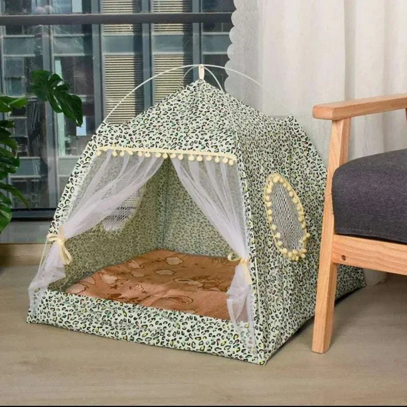 Tente à fleurs cassées pour chat, nid de célébrité d'internet Semi-fermé universel pour toutes les saisons, fournitures pour animaux de compagnie, nid d'été pour chien et chat