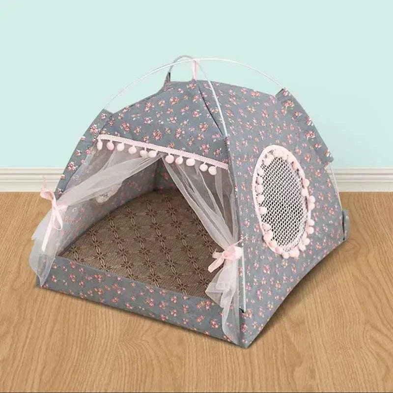 Tente à fleurs cassées pour chat, nid de célébrité d'internet Semi-fermé universel pour toutes les saisons, fournitures pour animaux de compagnie, nid d'été pour chien et chat